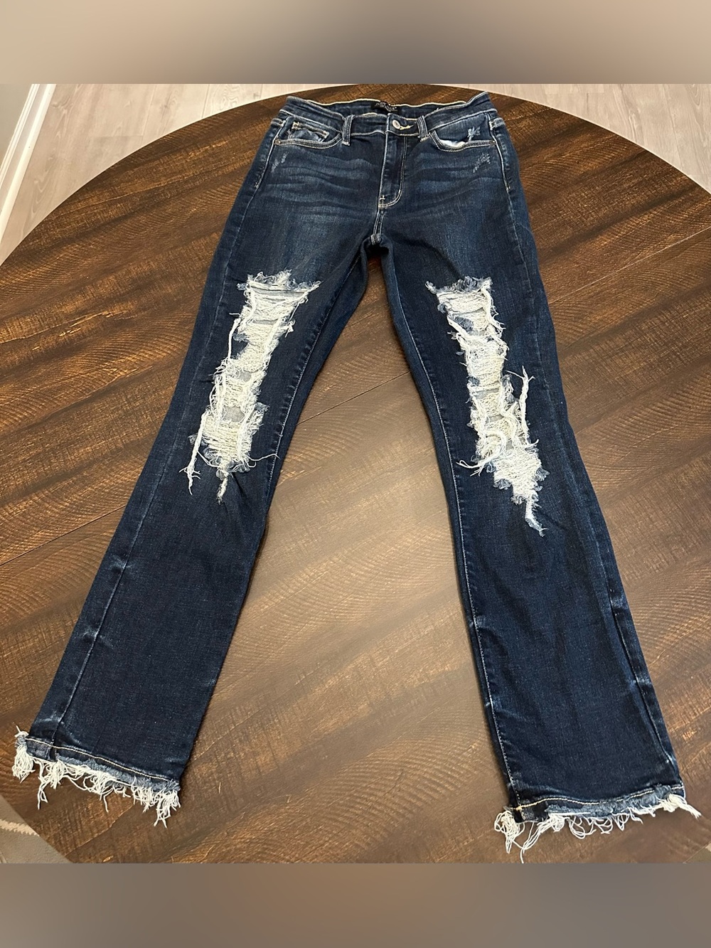 Judy Blue Jeans Womens 28 Straight Leg Distressed Mid Rise Dark Wash-Junior 7